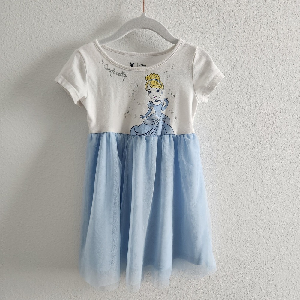 Disney Cinderella Tutu Dress Girls 3T White Blue Glitter Princess